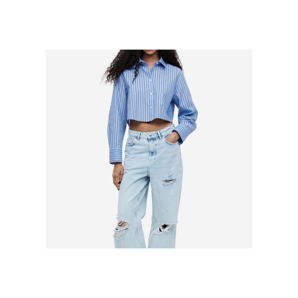 H & M Striped Cropped Long Sleeve Shirt